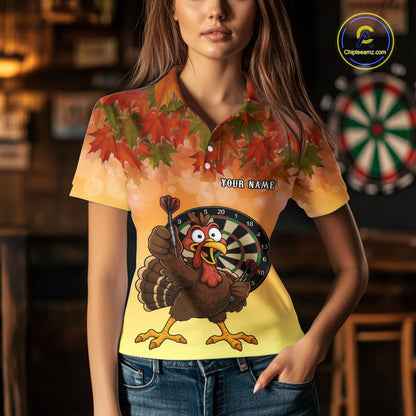 Custom Orange Funny Turkey Autumn Darts Shirts For Women, Thanksgiving Darts Team Jersey Darts Gifts TDM7276