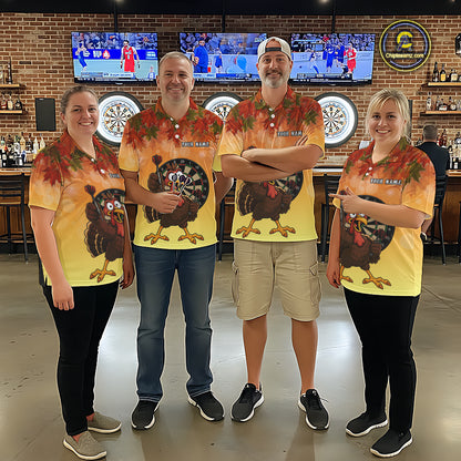 Custom Orange Funny Turkey Autumn Darts Shirts For Women, Thanksgiving Darts Team Jersey Darts Gifts TDM7276