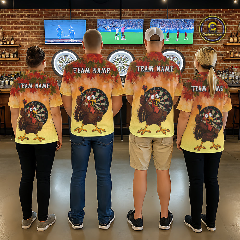 Custom Orange Funny Turkey Autumn Darts Shirts For Women, Thanksgiving Darts Team Jersey Darts Gifts TDM7276