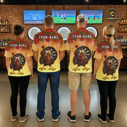 Custom Orange Funny Turkey Autumn Darts Shirts For Women, Thanksgiving Darts Team Jersey Darts Gifts TDM7276
