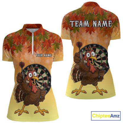 Custom Orange Funny Turkey Autumn Darts Shirts For Women, Thanksgiving Darts Team Jersey Darts Gifts TDM7276