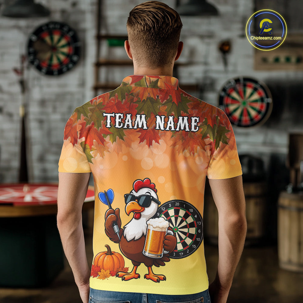 Orange Funny Turkey Beer Autumn Darts Shirts For Men Custom Thanksgiving Darts Jersey Darts Gifts TDM7277
