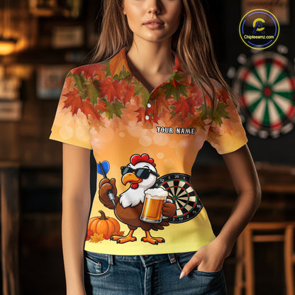 Orange Funny Turkey Beer Autumn Darts Shirts For Women Custom Thanksgiving Darts Jersey Darts Gifts TDM7277