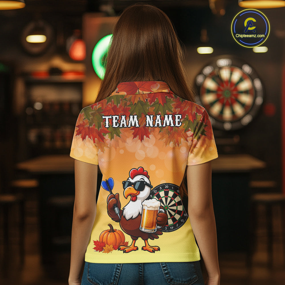 Orange Funny Turkey Beer Autumn Darts Shirts For Women Custom Thanksgiving Darts Jersey Darts Gifts TDM7277