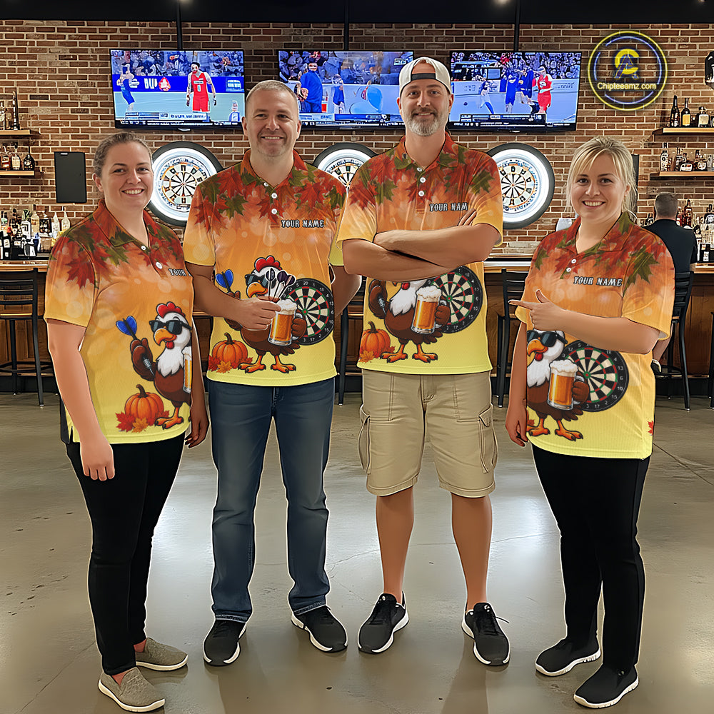 Orange Funny Turkey Beer Autumn Darts Shirts For Men Custom Thanksgiving Darts Jersey Darts Gifts TDM7277
