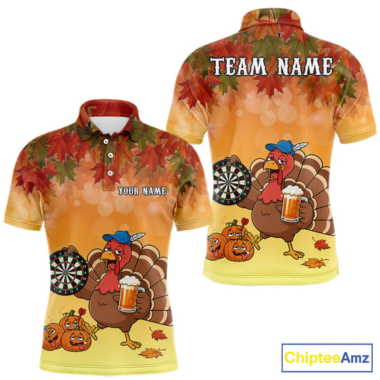 Custom Orange Funny Drunk Turkey Autumn Darts Shirts For Women, Thanksgiving Darts Jersey Darts Gifts TDM7278