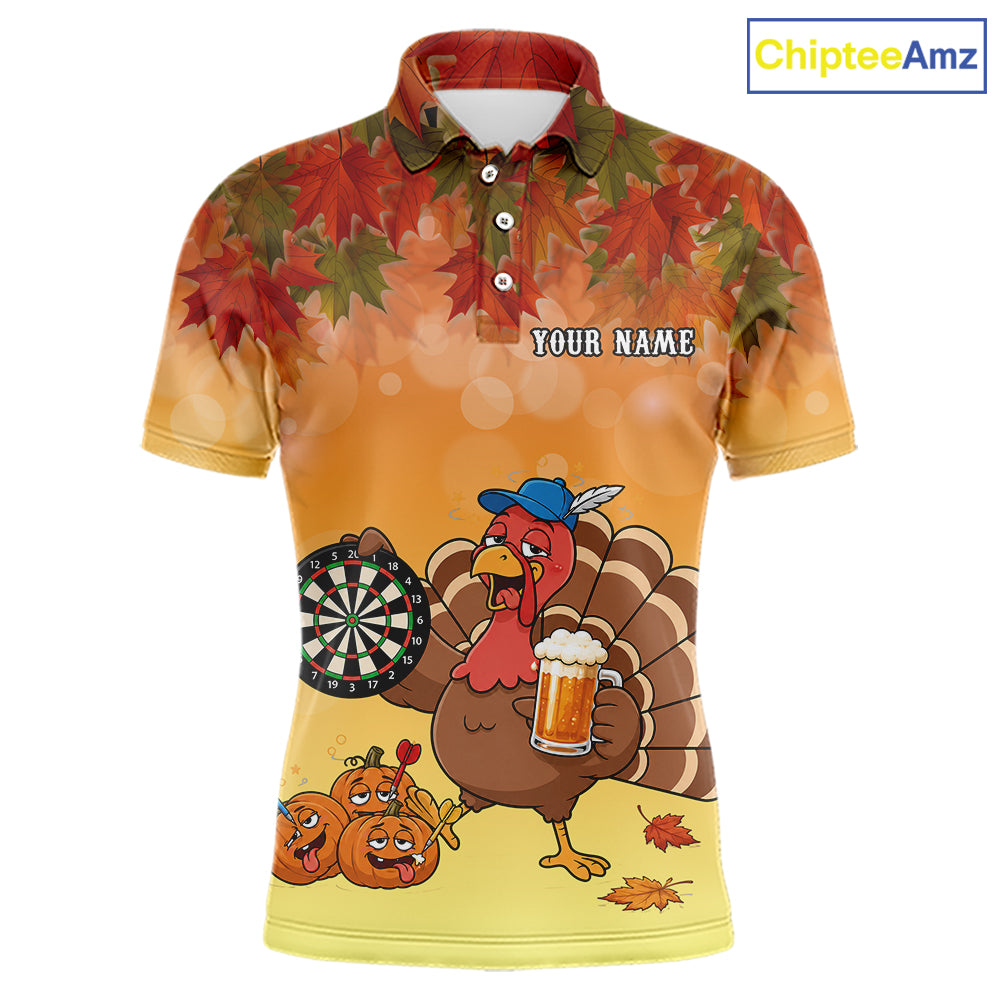 Custom Orange Funny Drunk Turkey Autumn Darts Shirts For Men, Thanksgiving Darts Jersey Darts Gifts TDM7278