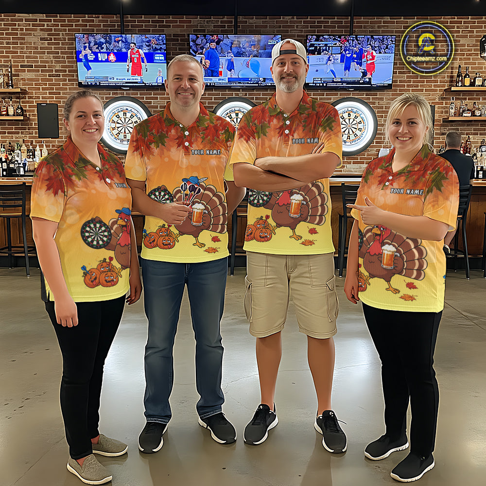 Custom Orange Funny Drunk Turkey Autumn Darts Shirts For Men, Thanksgiving Darts Jersey Darts Gifts TDM7278