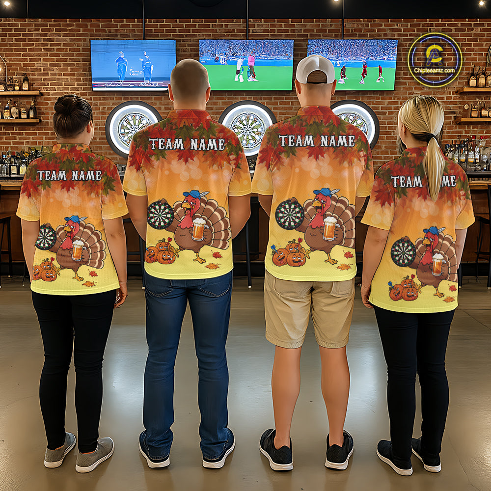 Custom Orange Funny Drunk Turkey Autumn Darts Shirts For Men, Thanksgiving Darts Jersey Darts Gifts TDM7278