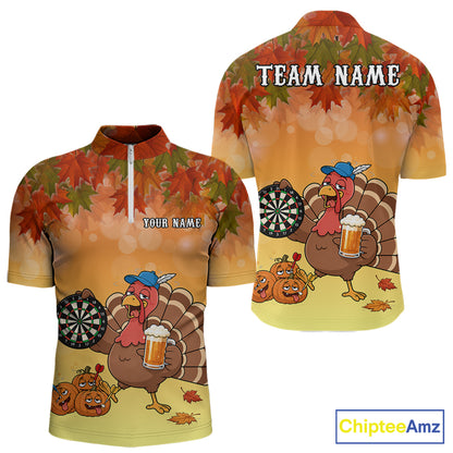 Custom Orange Funny Drunk Turkey Autumn Darts Shirts For Men, Thanksgiving Darts Jersey Darts Gifts TDM7278