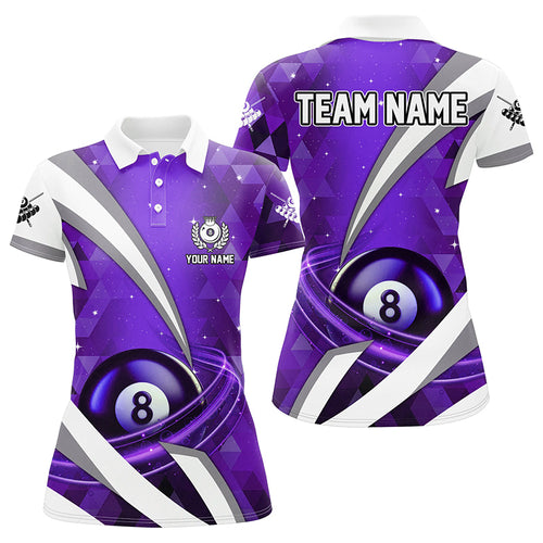 Customized Lightning Purple 8 Ball Pool Women Billiard Polo & 1/4 Zip Shirts, Billiard Team Jerseys TDM2520