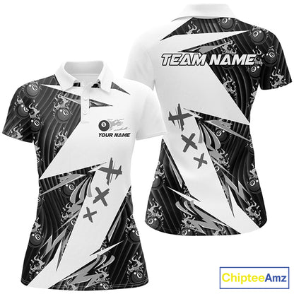 Black Billiard 8 Ball Flame Pattern Custom Pool Shirts For Women, Billiard Tournament Team Jerseys TDM2774