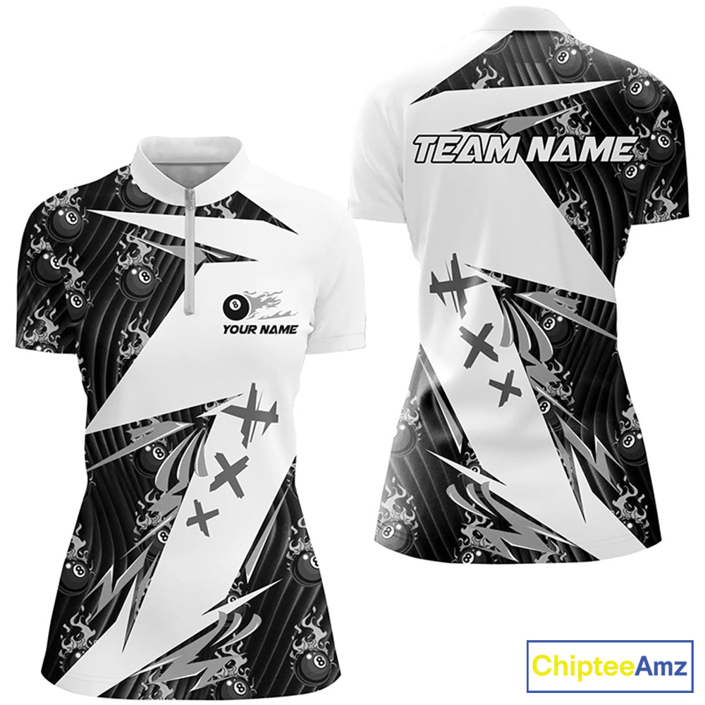 Black Billiard 8 Ball Flame Pattern Custom Pool Shirts For Women, Billiard Tournament Team Jerseys TDM2774