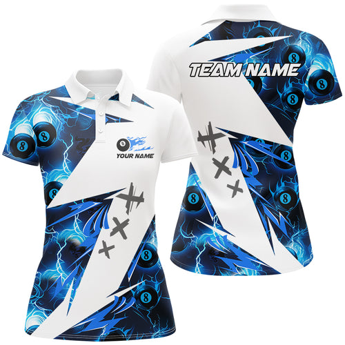 Blue Billiard 8 Ball Flame Lightning Pattern Custom Women Pool Shirt, Billiard Tournament Team Jersey TDM2775