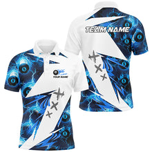 Load image into Gallery viewer, Blue Billiard 8 Ball Flame Lightning Pattern Custom Men Pool Shirt, Billiard Tournament Team Jersey TDM2775