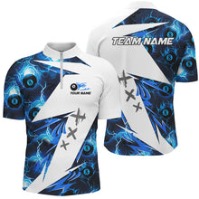 Load image into Gallery viewer, Blue Billiard 8 Ball Flame Lightning Pattern Custom Men Pool Shirt, Billiard Tournament Team Jersey TDM2775