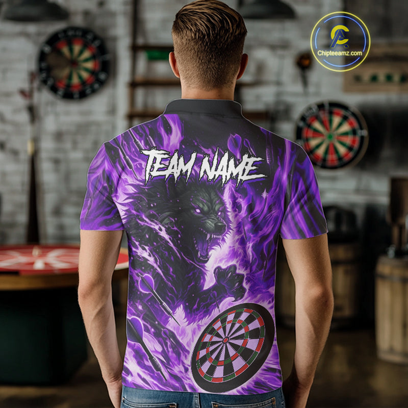 Purple Flaming Wolf Dartboard Jersey For Men Custom Darts League Team Shirt Polo & Quarter Zip TDM5024