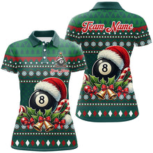 Load image into Gallery viewer, Funny Green Christmas Santa 8 Ball Pool Billiard Shirts For Women Custom Xmas Billiard Jerseys TDM3012