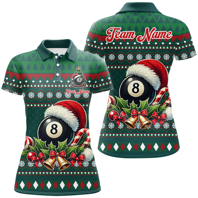 Funny Green Christmas Santa 8 Ball Pool Billiard Shirts For Women Custom Xmas Billiard Jerseys TDM3012