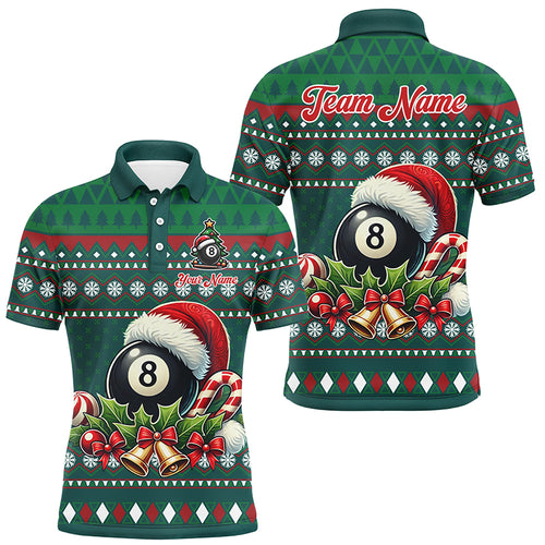 Funny Green Christmas Santa 8 Ball Pool Billiard Shirts For Men Custom Xmas Billiard Jerseys TDM3012