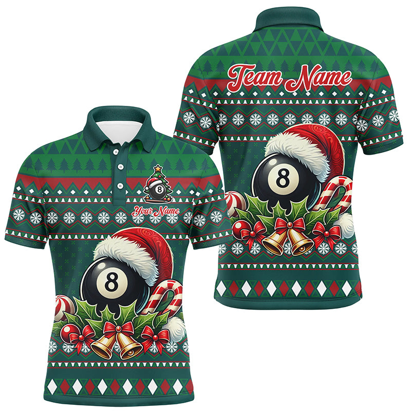 Funny Green Christmas Santa 8 Ball Pool Billiard Shirts For Men Custom Xmas Billiard Jerseys TDM3012