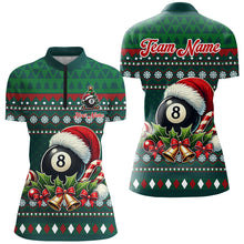 Load image into Gallery viewer, Funny Green Christmas Santa 8 Ball Pool Billiard Shirts For Women Custom Xmas Billiard Jerseys TDM3012