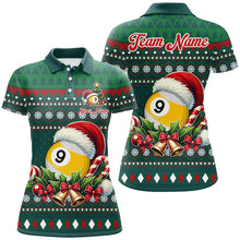 Load image into Gallery viewer, Funny Green Christmas Santa 9 Ball Pool Billiard Shirts For Women Custom Xmas Billiard Jerseys TDM3013