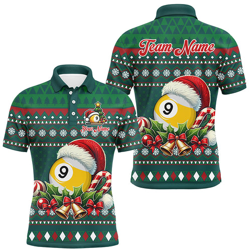 Funny Green Christmas Santa 9 Ball Pool Billiard Shirts For Men Custom Xmas Billiard Jerseys TDM3013