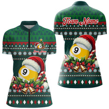 Load image into Gallery viewer, Funny Green Christmas Santa 9 Ball Pool Billiard Shirts For Women Custom Xmas Billiard Jerseys TDM3013