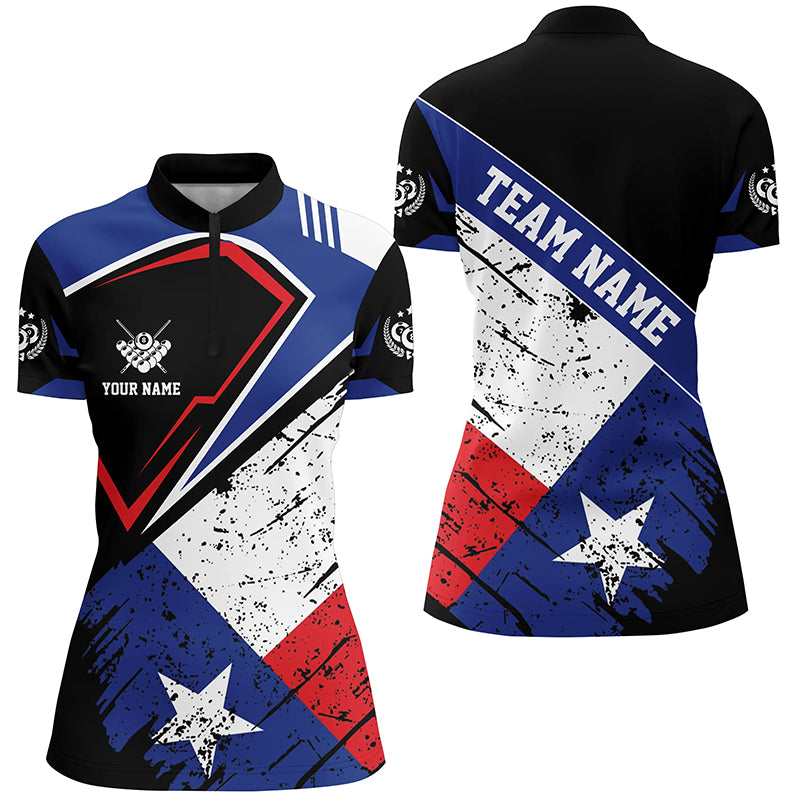 Personalized Billiard Texas Flag Vintage Style Women Quarter-Zip Shirt, Texas Billiard Shirt TDM0940