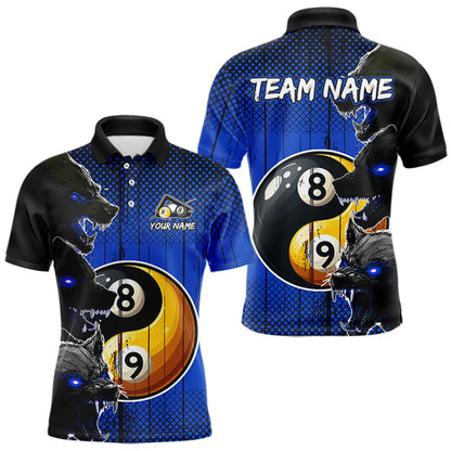 Funny Ying And Yang Eyes Of Wolf Billiard Shirts For Men Custom 8 & 9 Ball Billiard Jerseys | Blue TDM3597