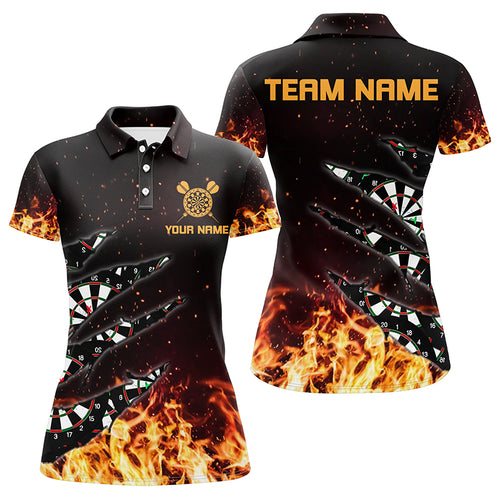 Personalized Dart Board Fire Flame Women Darts Polo Shirts Custom Darts Player Shirts, Darts Jerseys TDM1271