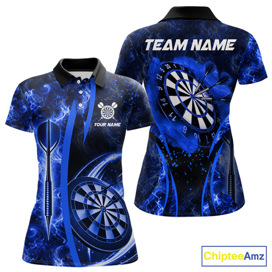 Blue Dartboard Lightning Darts Shirt For Women Custom Flame Darts Team Jersey Polo & 1/4 Zip TDM6113