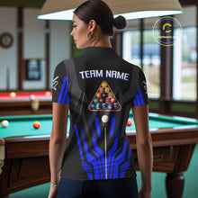 Load image into Gallery viewer, Personalized Blue Black 8 Ball Pool Shirt For Women Custom Billiard League Team Jersey Polo, 1/4 Zip TDM4226