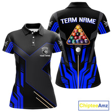 Load image into Gallery viewer, Personalized Blue Black 8 Ball Pool Shirt For Women Custom Billiard League Team Jersey Polo, 1/4 Zip TDM4226