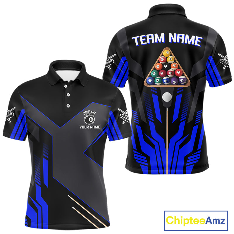 Personalized Blue Black 8 Ball Pool Shirt For Men Custom Billiard League Team Jersey Polo, 1/4 Zip TDM4226