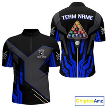 Load image into Gallery viewer, Personalized Blue Black 8 Ball Pool Shirt For Men Custom Billiard League Team Jersey Polo, 1/4 Zip TDM4226