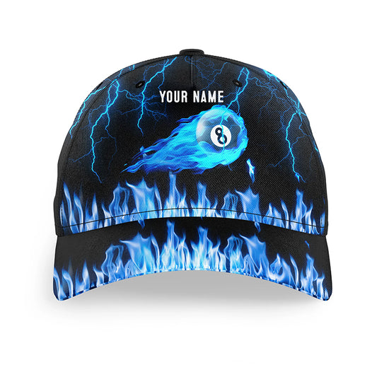 Personalized Blue 8 Ball Flame Thunder Lightning Billiard Hat Custom Name Billiard Pool Baseball Caps TDM2051