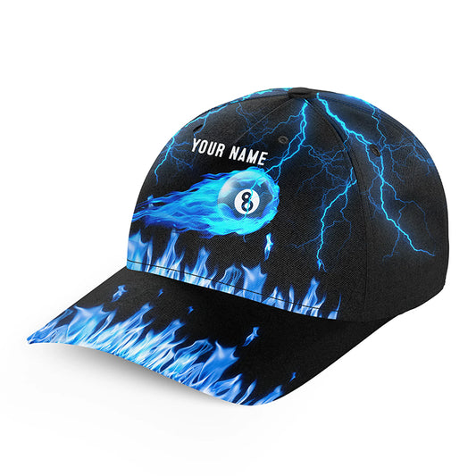 Personalized Blue 8 Ball Flame Thunder Lightning Billiard Hat Custom Name Billiard Pool Baseball Caps TDM2051