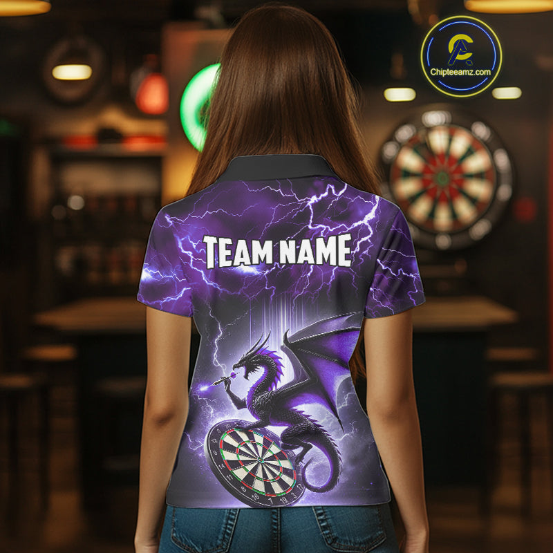 Custom Purple Thunder Lightning Dragon Darts Shirt For Women, Darts League Jersey Polo & 1/4 Zip TDM4385