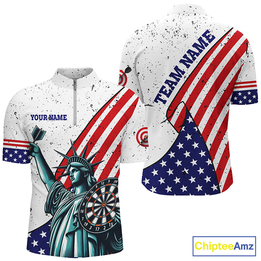 Personalized The Statue Of Liberty Darts Shirts For Men Custom US Flag Patriotic Darts Jerseys TDM2268