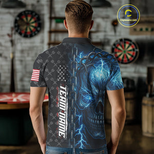 Personalized Blue Darts Skull Thunder Lightning Darts Shirt For Men, US Flag Darts Team Jersey TDM4613