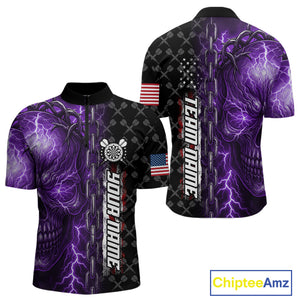 Personalized Purple Darts Skull Thunder Lightning Darts Shirt For Men, US Flag Darts Team Jersey TDM4614