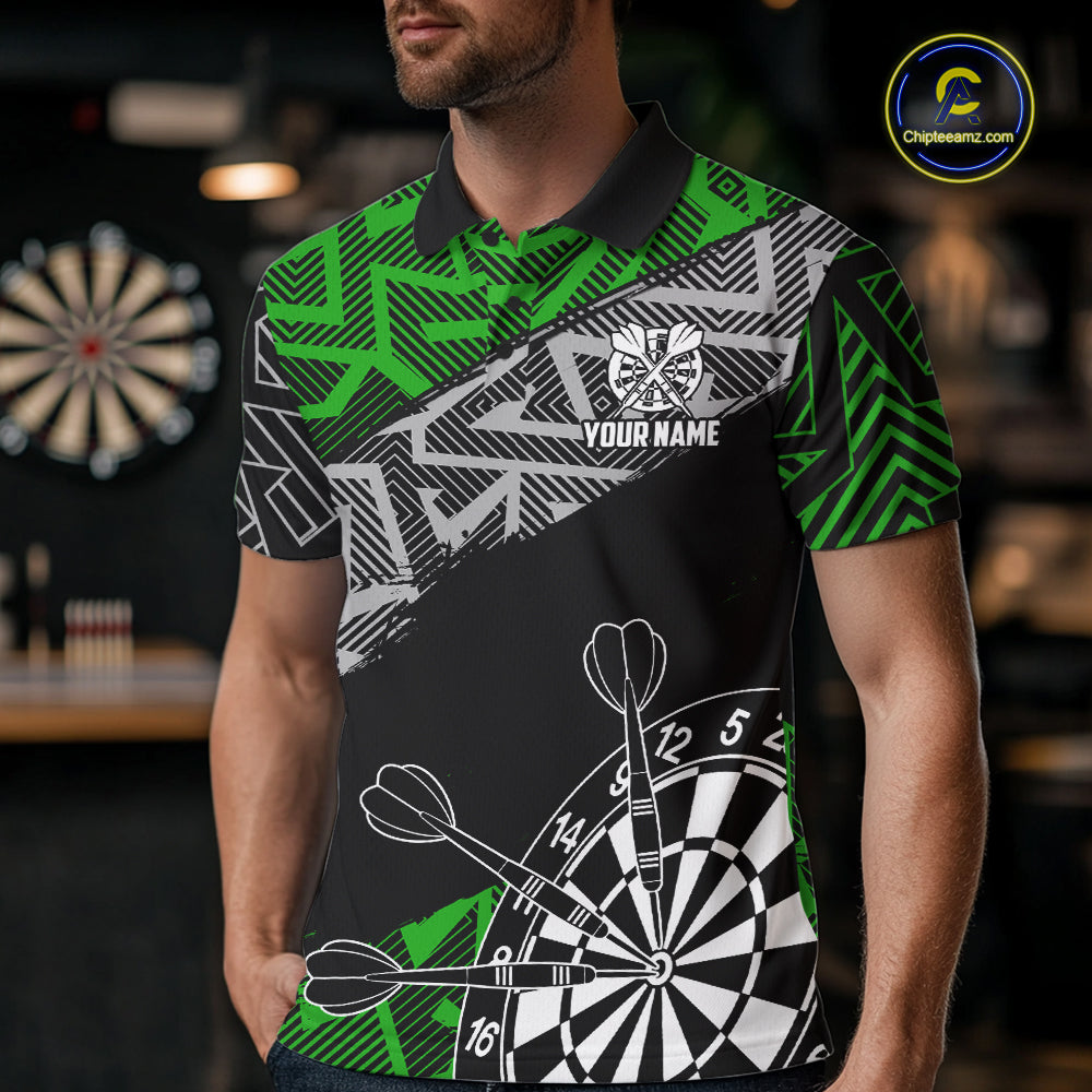 Custom Darts Shirts For Men Personalized Zig-Zag Pattern Dart Jerseys, Darts Team Shirts |Green TDM7281