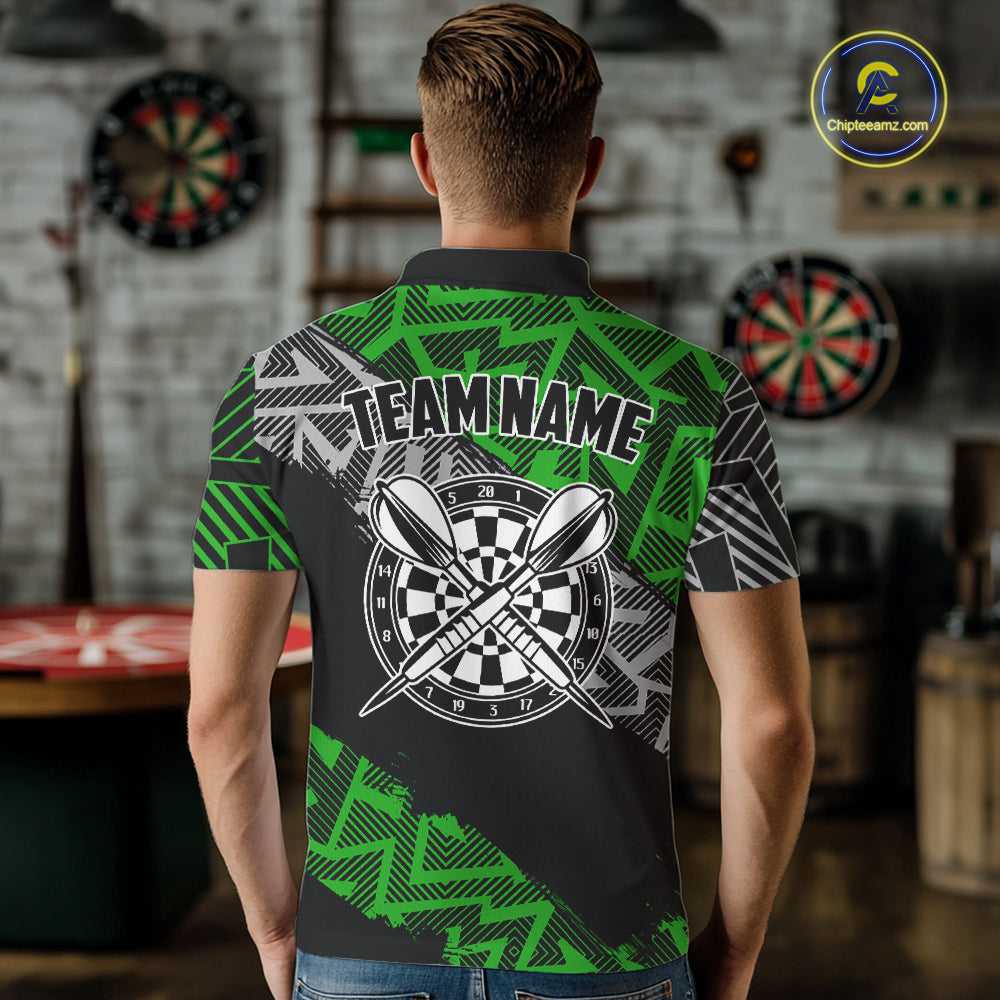Custom Darts Shirts For Men Personalized Zig-Zag Pattern Dart Jerseys, Darts Team Shirts |Green TDM7281