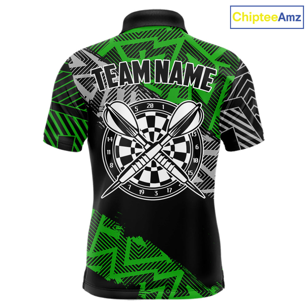 Custom Darts Shirts For Men Personalized Zig-Zag Pattern Dart Jerseys, Darts Team Shirts |Green TDM7281