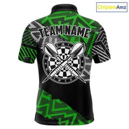 Custom Darts Shirts For Men Personalized Zig-Zag Pattern Dart Jerseys, Darts Team Shirts |Green TDM7281