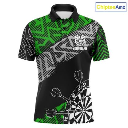 Custom Darts Shirts For Men Personalized Zig-Zag Pattern Dart Jerseys, Darts Team Shirts |Green TDM7281