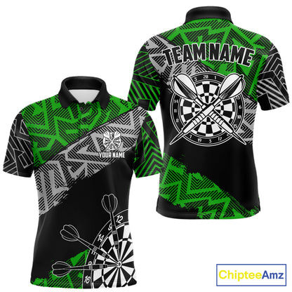 Custom Darts Shirts For Men Personalized Zig-Zag Pattern Dart Jerseys, Darts Team Shirts |Green TDM7281