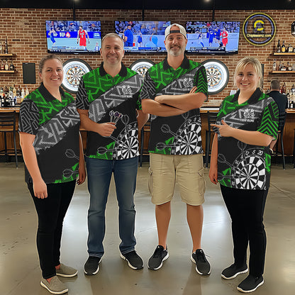 Custom Darts Shirts For Men Personalized Zig-Zag Pattern Dart Jerseys, Darts Team Shirts |Green TDM7281